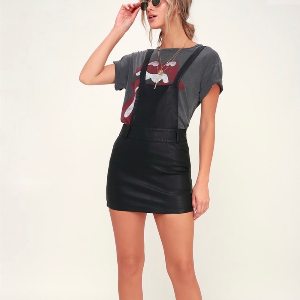 Black vegan leather pinafore dress